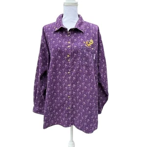 Vintage Looney Tunes Women's Shirt Button Up 2001 Corduroy Purple Tweety Bird - Picture 1 of 12