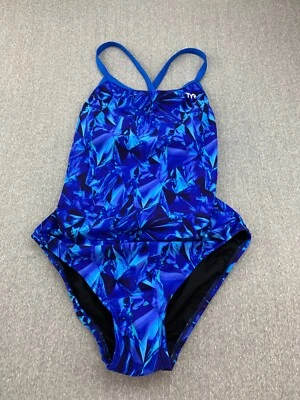 TYR Diamondfit Swimsuit Womens size 40 (1X) Blue Geometric Swimming Diving Polo - Image 1 of 4
