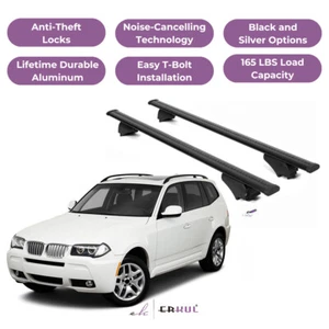 ERKUL Roof Rack Cross Bars for BMW X3 (E83) 2004-2010 for Raised Rails - Black - Picture 1 of 7