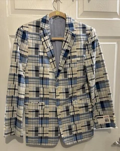 Izod Blazer Youth 18 Regular Men’s Blue Plaid 100% Cotton Sport Coat New Reg $90 - Picture 1 of 9