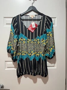 Kenji Printed Short Sleeve Ladies Top - Size 12 - 5+ items free AU post- NEW - Picture 1 of 12