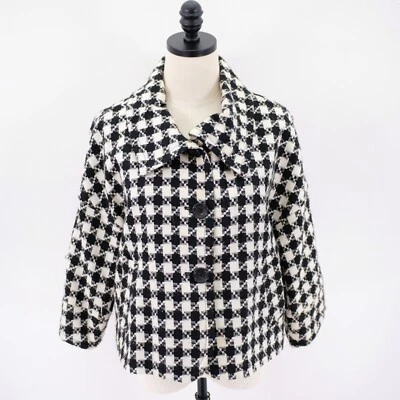 DAMAGED Rafaella Large Black White Tweed Plaid Sport Coat Wool Acrylic Polyester - Image 1 of 4