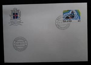 1977 Iceland  Harlequin Duck FDC ties 40Kr stamp with special cachet Reykjavik - Picture 1 of 2