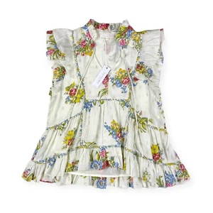 Love the Label Women's NEW Helena Floral Ruffle Top Ivory XS - Picture 1 of 13