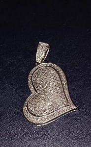 10k White Gold PJ Marked Real Diamonds Heart Pendant x 2.7 Grams - Picture 1 of 16