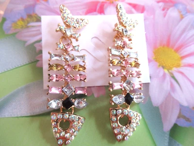 2.5"  FISH BONE CRYSTAL GEMSTONE SKELETON RHINESTONE DROP  DANGLE EARRINGS - Image 1 of 4