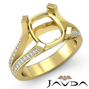Pave Setting Cushion Semi Mount Diamond Engagement Ring 18k Yellow Gold 0.45Ctw - Picture 1 of 6