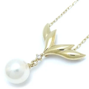 MIKIMOTO 18K Yellow Gold Necklace Pearl 7.8mm Diamond /293074 - Picture 1 of 6
