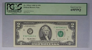 $2 Federal Reserve Note Fr. 1936-F 1995 $2 FW PCGS 69PPQ - Picture 1 of 3