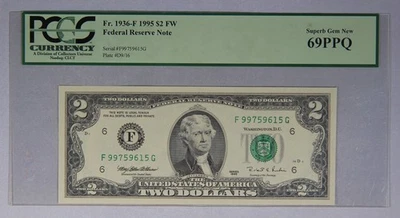 $2 Federal Reserve Note Fr. 1936-F 1995 $2 FW PCGS 69PPQ - Image 1 of 3