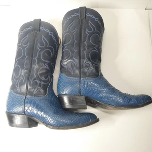 Tony Lama Boots Blue Python Snake Cowboy Western Mens 11 D Snakeskin Embroidered - Picture 1 of 17