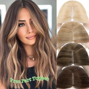 Human Hair Free Part Topper Lace Base Hairpiece Clip in Real Remy Hair Toupee UK - Picture 1 of 21