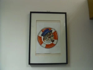 Framed picture of a sea turtle wearing a captains cap - watercolour - Picture 1 of 11