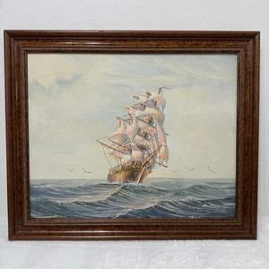 Vtg John Ambrose Clipper Ship Oil Painting Signed Framed Nautical Seascape Art - Picture 1 of 10