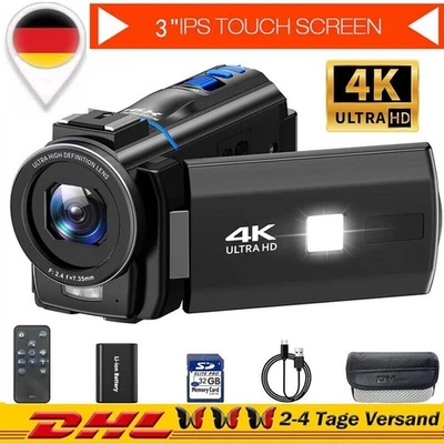 Videokamera Camcorder 4K Touchscreen 48MP IR-Nachtsicht Kmera für YouTube 3"270° - Bild 1 von 4