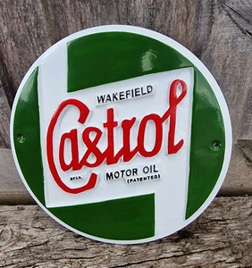 24cm Castrol Motor Oil Wakefield Metal Wall Plaque Sign Raised Letters - Picture 1 of 3