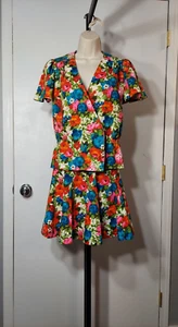 Women's Vintage Adorable Floral Handmade Blazer Top & Skirt Outfit, Size S - Picture 1 of 17