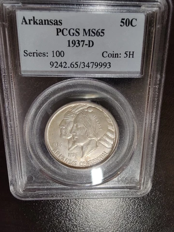 1937-D Arkansas Centennial Half Dollar PCGS MS 65 Cover