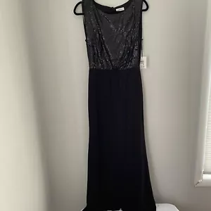Calvin Klein Womens Sequin High Neck Sleeveless Blouson Gown 8 Black - Picture 1 of 8