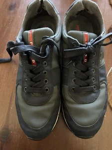 Entrupy Authenticated COA Prada Blue Green Lace-Up Sneaker Womens Shoes Size 7 - Picture 1 of 13