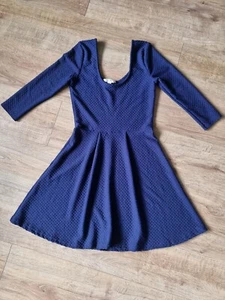 Miss Selfridge Navy Blue Textured Round Neck & Back Skater Fit & Flare Dress 8  - Picture 1 of 6