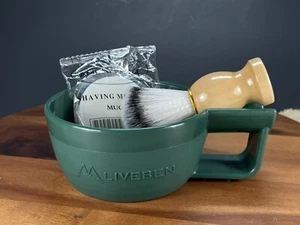 Green Professional Mug, Heavy Duty Barber Shaving Cream Bowl Soap Brush Set - Picture 1 of 17