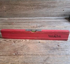 Vintage Handy Andy Level Tool Wooden Glass Bubble Working Metal Guard Red 12" - Picture 1 of 8