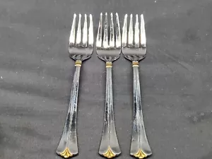 Pfaltzgraff GOLDEN ELLINGTON 18/8 Stainless Gold Accent 3 Salad Forks Flatware - Picture 1 of 7
