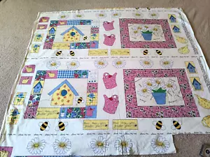 Country Cottage Daisy Birdhouse Bee Cotton Fabric Pillow Panels and Appliques - Picture 1 of 6