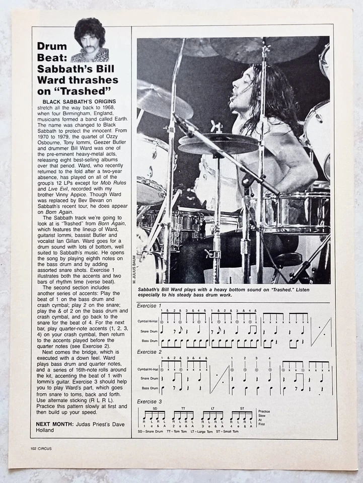 BLACK SABBATH~BILL WARD~DRUM BEAT~1984 POSTER FULL PAGE MAGAZINE PINUP CLIPPING - Image 1 of 1