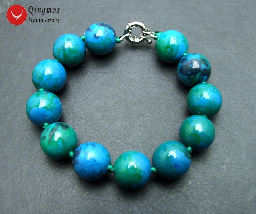 14毫米圆形天然绿色菊花女士珠宝手链7.5 — 第 1/4 张图片