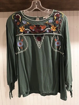 Blusa para mujer Jodifl talla pequeña verde multicolor bordado manga larga Foto 1 de 4