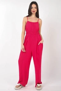 VERY J Pintuck Detail Woven Sleeveless Jumpsuit - Picture 1 of 8