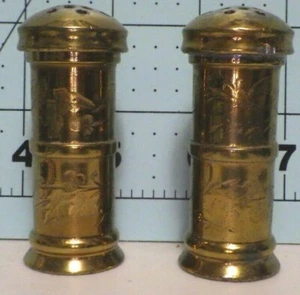vintage salt pepper shakers brass over copper? heavy 6.2 oz 2 5/8" bees flower - Picture 1 of 11