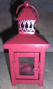 Rustic Metal and Glass Luminary Candle Lantern Latch Door 9" High Cabin Winter - Picture 1 of 9