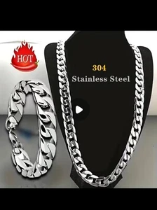 Men’s or couples necklace bracelet Cuban link NK chain - Picture 1 of 5
