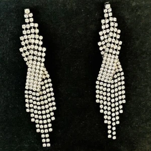 Vintage Art Deco Fransen Strass 4" lange Ohrringe baumeln Halloween Kostüm - Bild 1 von 4