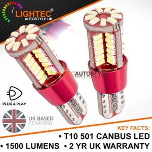 2x T10 W5W 501 CanBus Error Free 57 LED High Power White Car Sidelight Bulbs UK - Picture 1 of 6