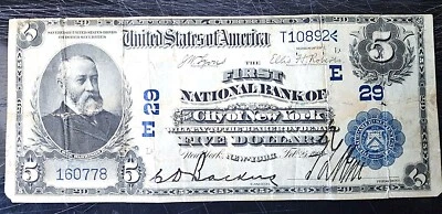 $5 1903 THE FIRST BANK OF CITY OF NEW YORK, VERY RARE NOTE !!!!! - Image 1 of 4