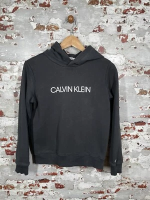 Calvin Klein CK Pullover Hoodie Sweater Women’s 12 Black Spellout Hooded - Image 1 of 4