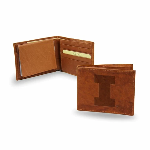 Illinois Fighting Illini Embossed Team Logo Brown Leather Billfold Wallet Cover