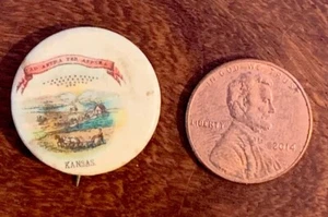 1896 Kansas Crest Pin Button Sweet Caporal Cigarette Whitehead & Hoag Co. - Picture 1 of 5