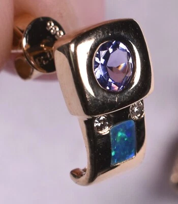 14k Tanzanite Opal Diamond J-Hook Pierced Earrings - Image 1 of 4