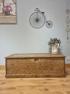 Antique Victorian Vintage Pine Blanket Box Coffee Table Chest - Picture 1 of 12