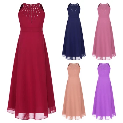 Kids Girls Maxi Flower Dress Sleeveless Gown High Waist Teen Decorations Flowy - Image 1 of 3