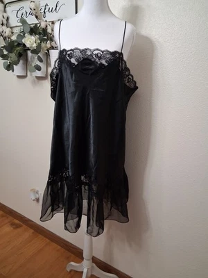 Camisón Babydoll Vintage SOLANGE Sedoso Satén Negro PLUS 22 24 80s 90 Sexy Retro Foto 1 de 4