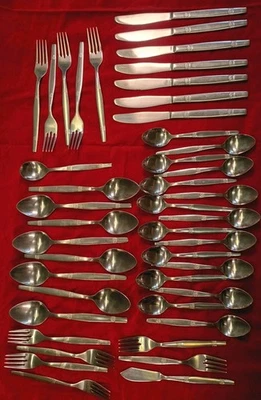 Mid-Century Stainless Steel UNF346 Daisy Band  Flatware Lot Of 44 Silverware  - Image 1 of 4