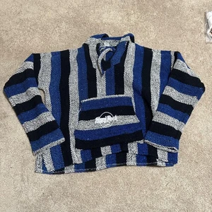 Hard Rock Cafe Hoodie Mens Large Blue Black Baja Striped Mexico Pullover Sweater - Picture 1 of 4