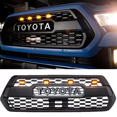 Parrilla de parachoques con accesorios para Tacoma Hood Grill 2016-2023 + 4 LED negro mate Foto 1 de 4