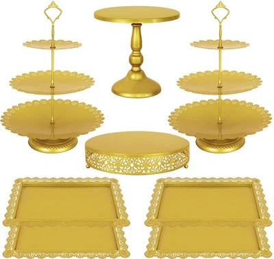 8 Pcs Cake Stand Gold Metal Dessert Table Display Set, 3-Tier Cupcake Stand, ... - Image 1 of 4